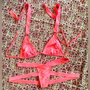 Exotic Dancewear Coral Two Piece with “Underbutt” Straps